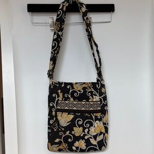 Vera Bradley Hipster Yellow Bird Floral Black Print Retired Crossbody Bag